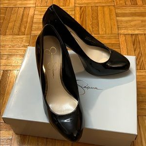 Platform high heel black leather classic